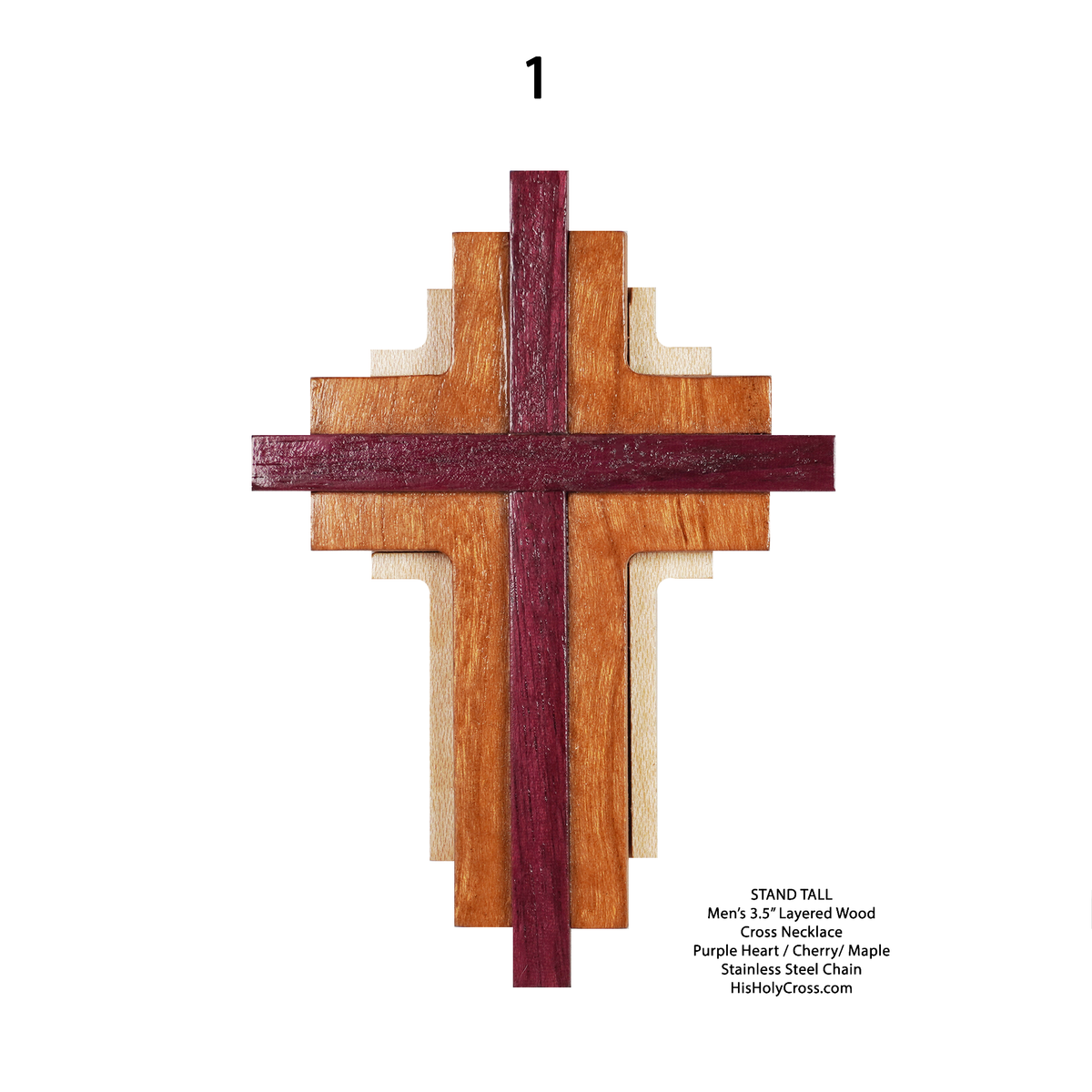 Layered Wood Cross - Padauk, Purpleheart, top Ash